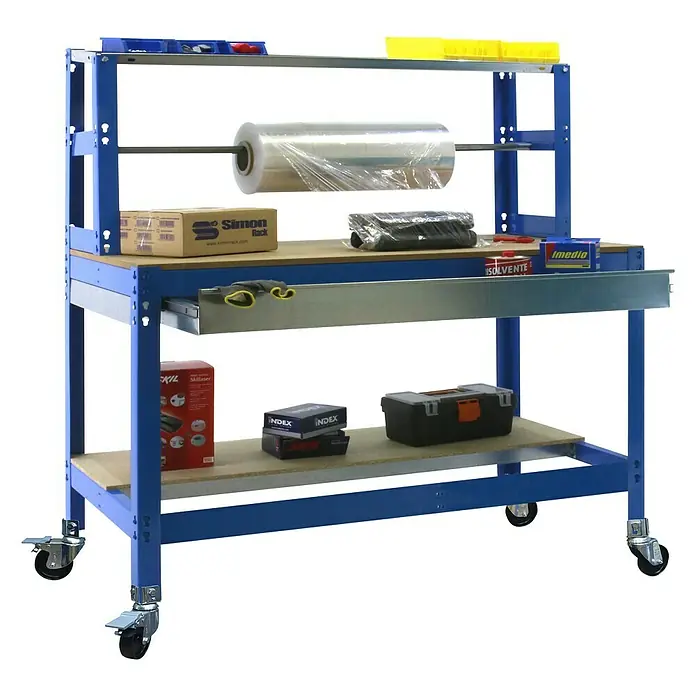 Simonrack Simonwork Banco de trabajo BT4 Box Mobile - L x An x Al: 76 x 151 x 152 cm, Capacidad de carga: 120 kg, Azul - Vista angular