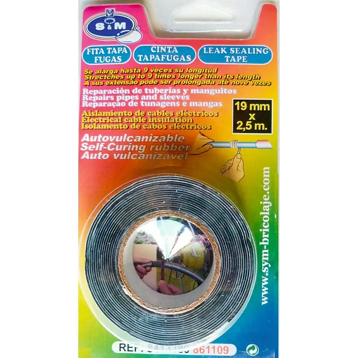 Cinta de reparación Autovulcanizable - Negro, L x An: 2,5 m x 19 mm - Vista frontal