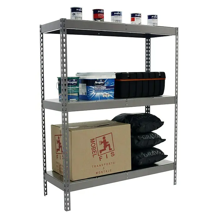 Simonrack Simonforte Estantería para cargas pesadas Metal - L x An x Al: 75 x 150 x 150 cm, Capacidad de carga: 600 kg/balda, Número de baldas: 3 ud., Gris - Vista angular