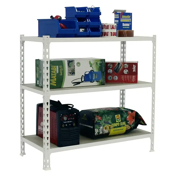 Simonrack Maderclick Estantería metálica Megaplus - L x An x Al: 40 x 120 x 90 cm, Capacidad de carga: 200 kg/balda, Número de baldas: 3 ud., Inserción, Blanco - Vista angular