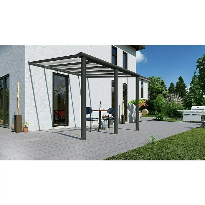 Terrassenüberdachung Compact Line - L x T: 304 cm x 250 cm, Polycarbonat, Anthrazitgrau, Transparent - Stimmungsaufnahme