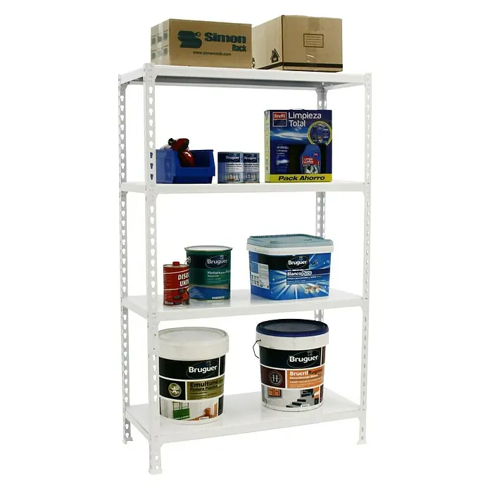 Simonrack Simonclick Estantería metálica Megaplus - L x An x Al: 50 x 120 x 150 cm, Capacidad de carga: 200 kg/balda, Número de baldas: 4 ud., Inserción, Blanco - Vista angular