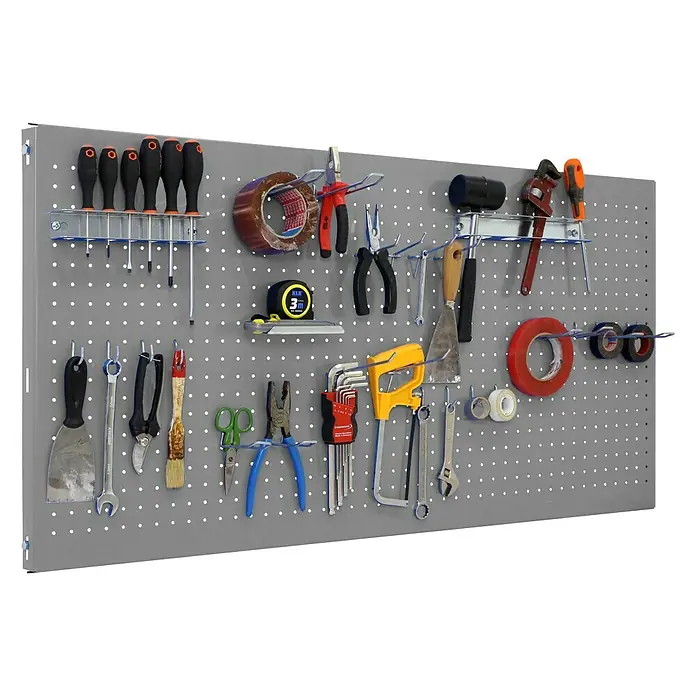 Simonrack Panelclick Panel perforado con 22 ganchos - L x An: 150 x 40 cm, Gris - Vista angular