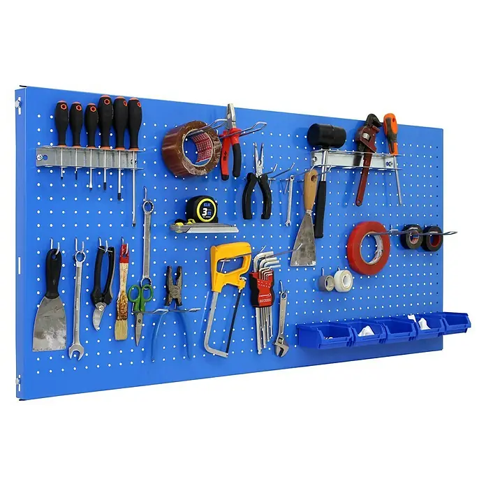 Simonrack Panelclick Panel perforado con 22 ganchos y 8 accesorios - L x An: 120 x 60 cm, Azul - Vista angular