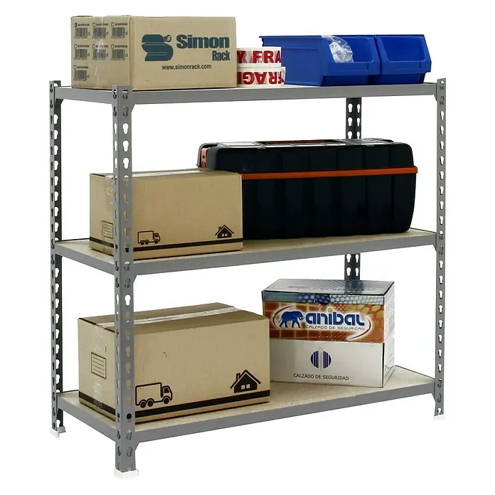 Simonrack Maderclick Estantería metálica Superplus - L x An x Al: 30 x 110 x 100 cm, Capacidad de carga: 200 kg/balda, Número de baldas: 3 ud., Inserción, Gris - Vista angular