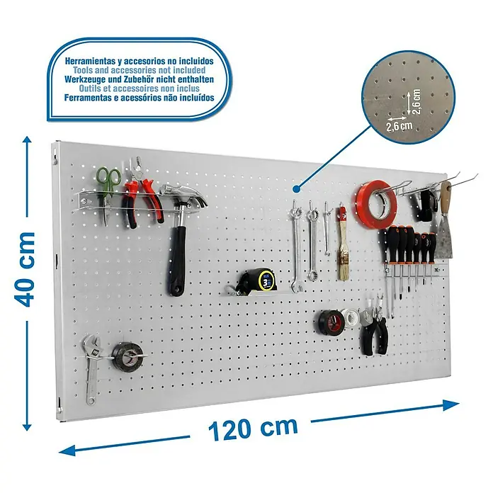 Simonrack Panelclick Panel perforado con 14 ganchos - L x An: 120 x 40 cm, Galvanizado - Dibujo técnico