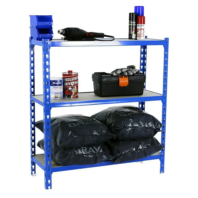 Simonrack Maderclick Estantería metálica Superplus - L x An x Al: 40 x 110 x 100 cm, Capacidad de carga: 200 kg/balda, Número de baldas: 3 ud., Inserción, Azul - Vista angular