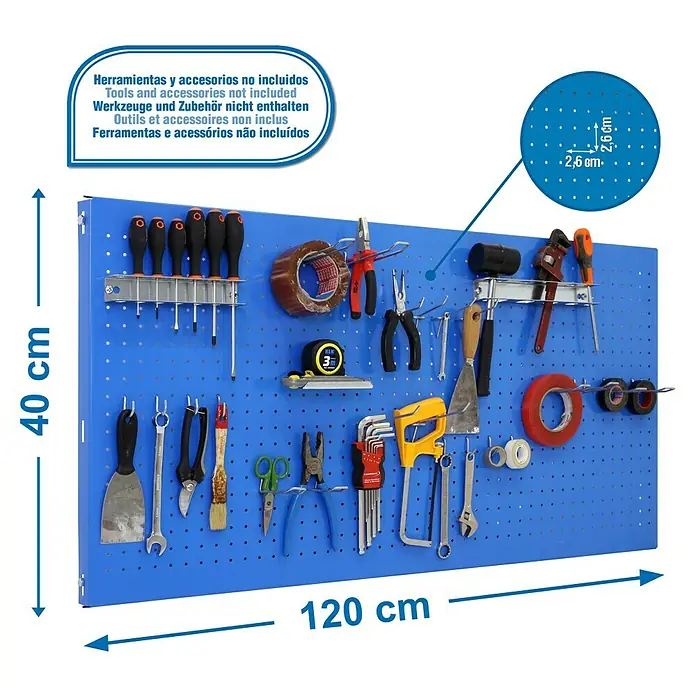 Simonrack Panelclick Panel perforado con 22 ganchos - L x An: 120 x 40 cm, Azul - Dibujo técnico