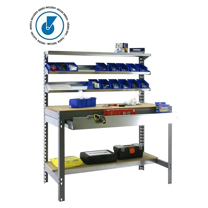 Simonrack Simonwork Banco de trabajo BT1 Box Mobile - L x An x Al: 76 x 151 x 152 cm, Capacidad de carga: 120 kg, Gris - Vista angular