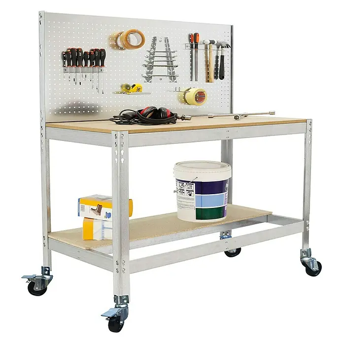 Simonrack Simonwork Banco de trabajo BT2 Mobile - L x An x Al: 61 x 151 x 152 cm, Capacidad de carga: 120 kg, Galvanizado - Vista angular