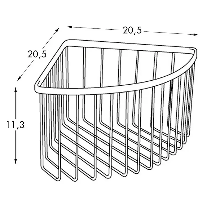 Tatay Aluminium Cesta de baño angular - 20 x 20 x 11,5 cm, Plateado - Dibujo técnico
