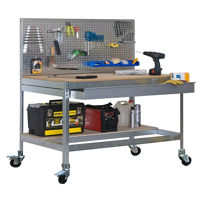 Simonrack Simonwork Banco de trabajo BT2 Box Mobile - L x An x Al: 61 x 151 x 152 cm, Capacidad de carga: 120 kg, Galvanizado - Vista angular