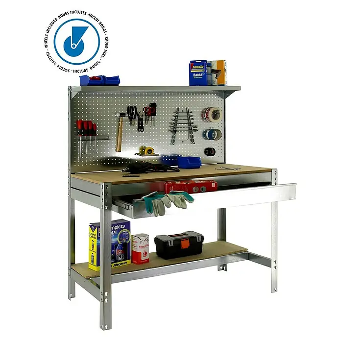 Simonrack Simonwork Banco de trabajo BT3 Box Mobile - L x An x Al: 61 x 151 x 152 cm, Capacidad de carga: 120 kg, Galvanizado - Vista angular