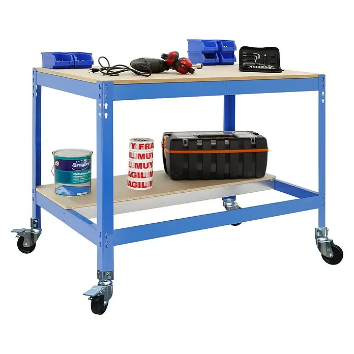Simonrack Simonwork Banco de trabajo BT0 Mobile - L x An x Al: 76 x 151 x 91,7 cm, Capacidad de carga: 120 kg, Azul - Vista angular