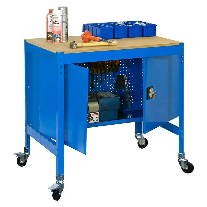 Simonrack Simonwork Banco de trabajo BT0 Locker Mobile - L x An x Al: 61 x 91 x 91,7 cm, Capacidad de carga: 120 kg, Azul - Vista angular