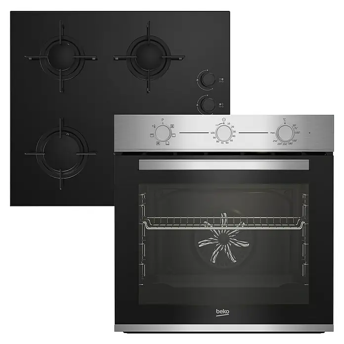 Beko Set de horno empotrado BBSE12131CXD - Número de tipos de calentamiento: 6 ud., Negro/Acero inoxidable - Vista frontal