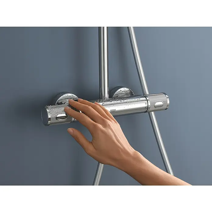 Grohe Vitalio Joy Sistema de ducha 260 - Con grifo termostático, Distancia entre orificios: 100,5 cm, Número de tipos de chorro: 3 ud., Cromo - Primer plano