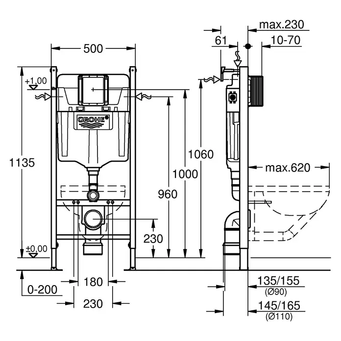 Grohe WC element [SI] Solido - Dvojno izpiranje, 13 x 50 x 113,5 cm - Načrt