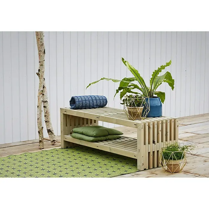 Plus Gartenbank Rustik - 138 cm, Holz, Natur, Mit Regalfach - Stimmungsaufnahme