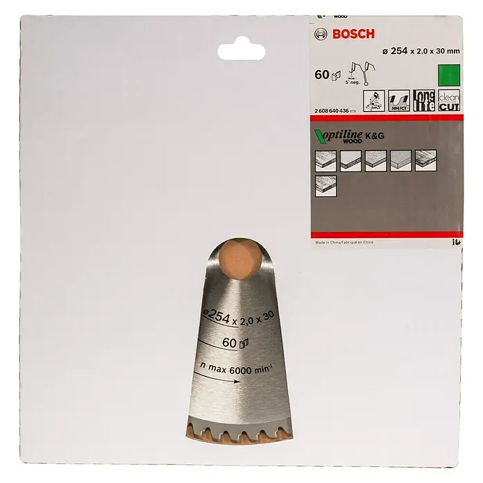 Bosch Kreissägeblatt Optiline Wood - 254 mm, Bohrung: 30 mm, 60 Zähne - Vorderansicht