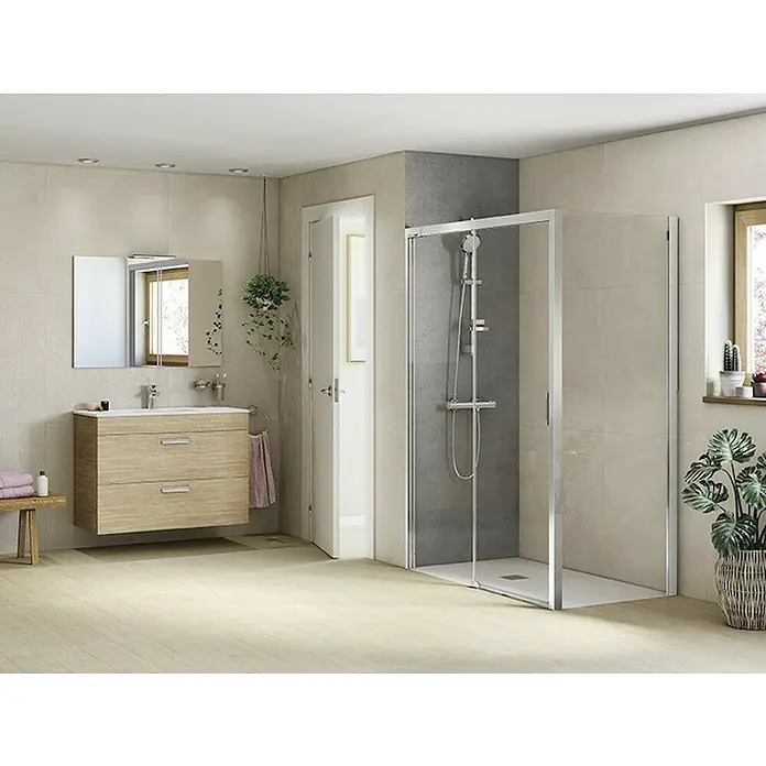 Roca Pieza lateral para mampara de ducha Naray LF - 70 x 195 cm, Espesor: 6 mm, Plata brillo - Foto ambiente