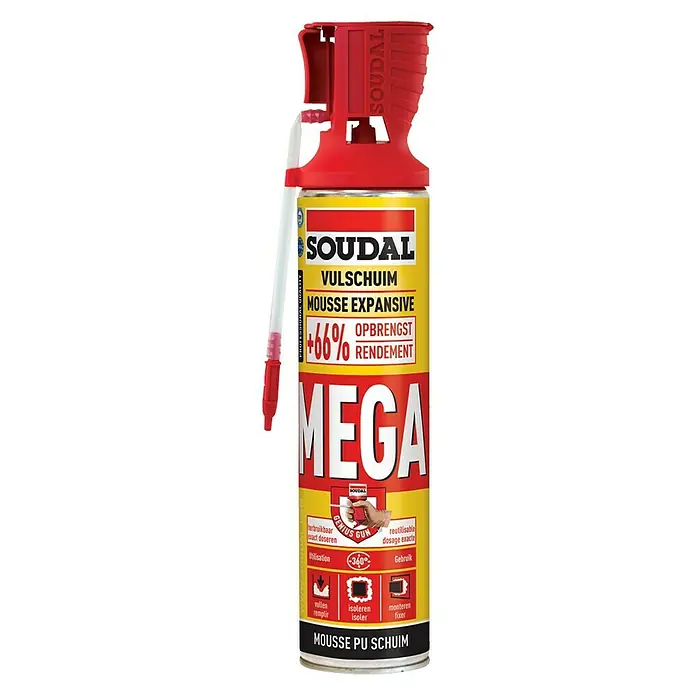 Soudal Vul- en isolatieschuim hoog rendement Megaschuim - 600 ml, Kleur: Champagne - Vooraanzicht