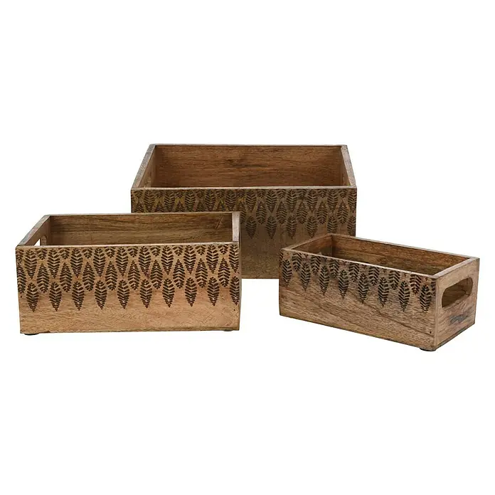 Set de cajas Mango Hojas - L x An x Al: 30 x 21 x 13 cm, Madera - Vista angular