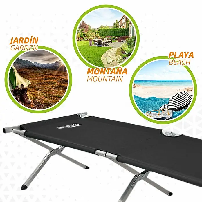 Aktive Tumbona de camping - L x An x Al: 190 x 64 x 42 cm, Antracita - Producto en uso