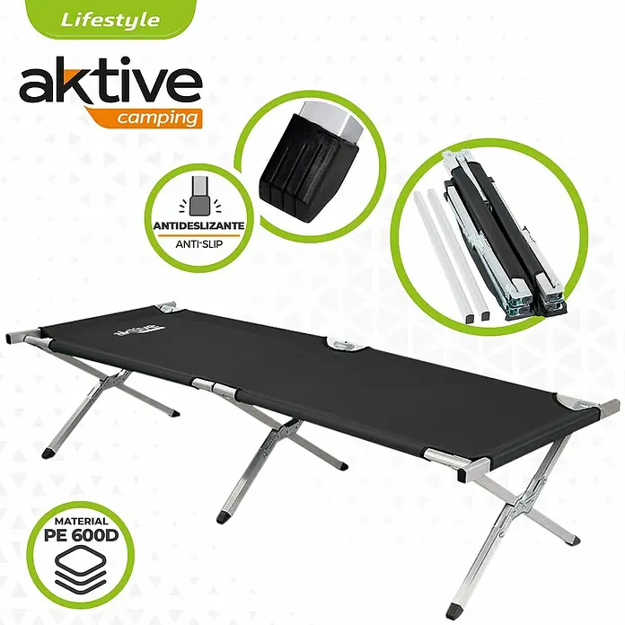 Aktive Tumbona de camping - L x An x Al: 190 x 64 x 42 cm, Antracita - Producto en uso