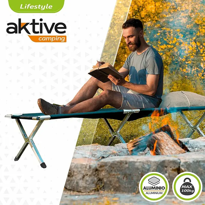 Aktive Tumbona de camping - L x An x Al: 190 x 64 x 42 cm, Antracita - Producto en uso
