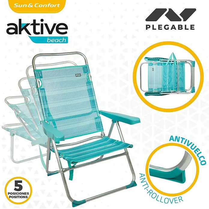 Aktive Silla de playa Mediterráneo - 63 x 57 x 99 cm, Aluminio, Turquesa - Producto en uso