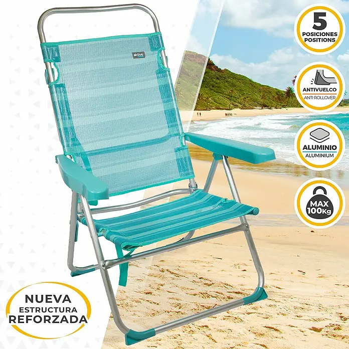 Aktive Silla de playa Mediterráneo - 63 x 57 x 99 cm, Aluminio, Turquesa - Producto en uso