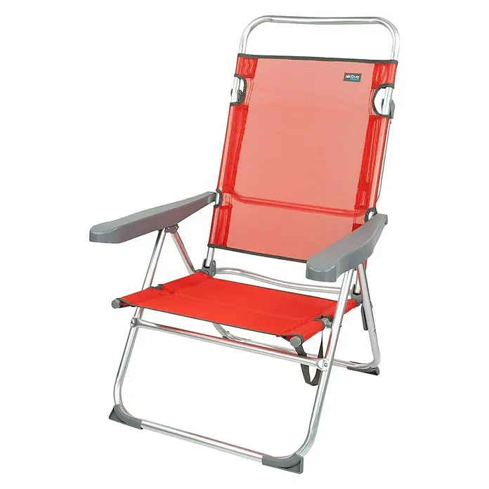 Aktive Silla de playa Menorca - 63 x 57 x 99 cm, Aluminio, Rojo - Vista angular