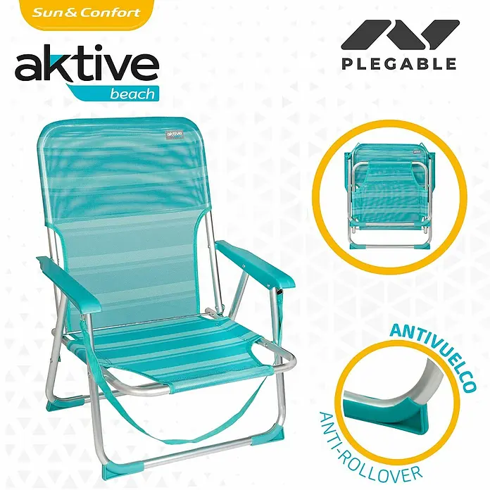 Aktive Silla de playa Mediterráneo - 55 x 35 x 72 cm, Aluminio, Turquesa - Producto en uso