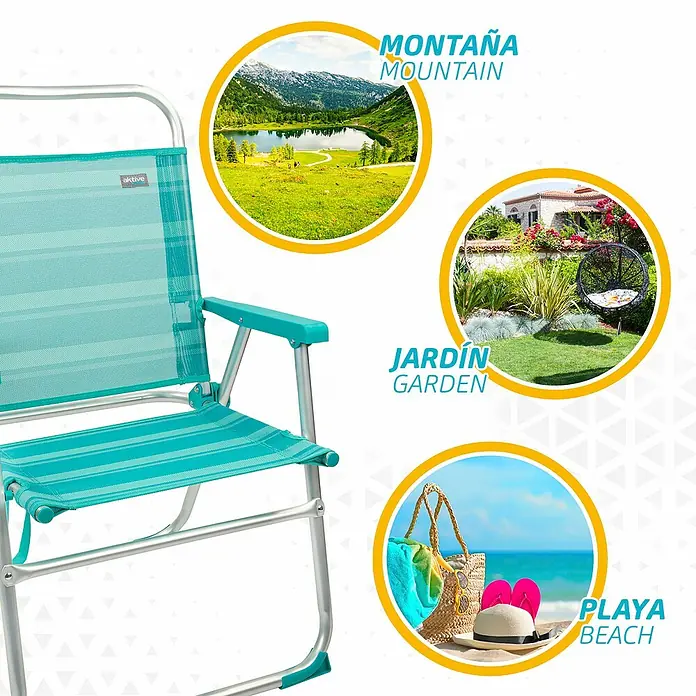Aktive Silla de playa Mediterráneo - 56 x 50 x 88 cm, Aluminio, Turquesa - Producto en uso