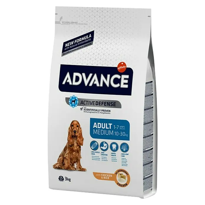 Affinity Advance Pienso seco para perros Adult Medium - 3 kg, Pollo y arroz - Vista angular