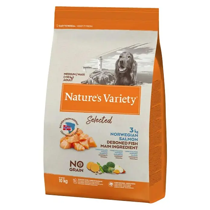 Nature's Variety Pienso seco para perros Selected Medium/Max - Salmón - Vista angular
