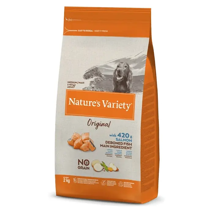 Nature's Variety Pienso seco para perros Original Medium/Max - 2 kg, Salmón - Vista angular