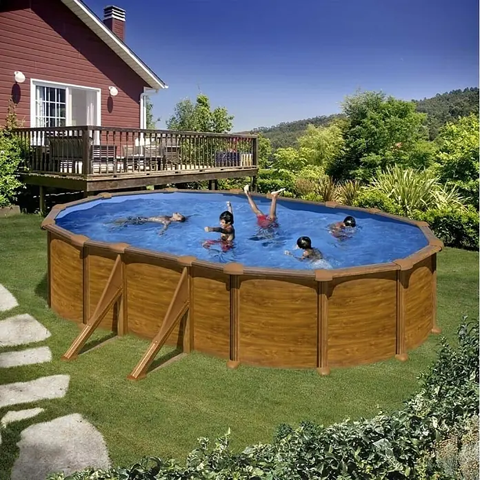 Gre Piscina ovalada desmontable Mauritius - L x An x Al: 500 x 300 x 132 cm, 16.210 l, Marrón claro - Producto en uso