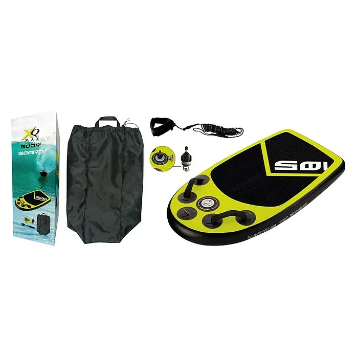 Bodyboard XQMax - L x An x Al: 105 x 60 x 10 cm, Apto para: 1 persona, Lima/Negro, Hinchable - Vista angular