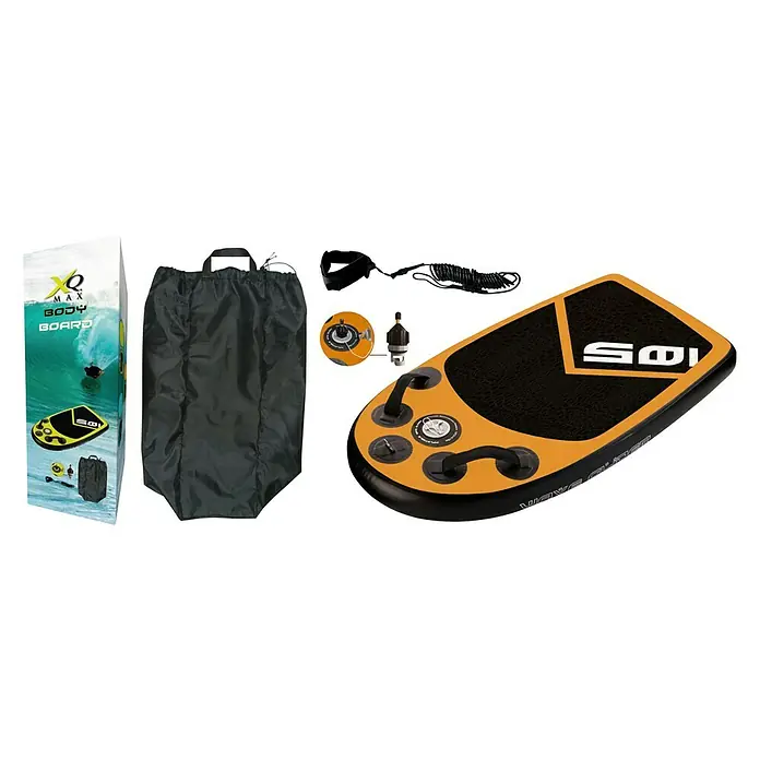 Bodyboard XQMax - L x An x Al: 105 x 60 x 10 cm, Apto para: 1 persona, Naranja/Negro, Hinchable - Vista angular