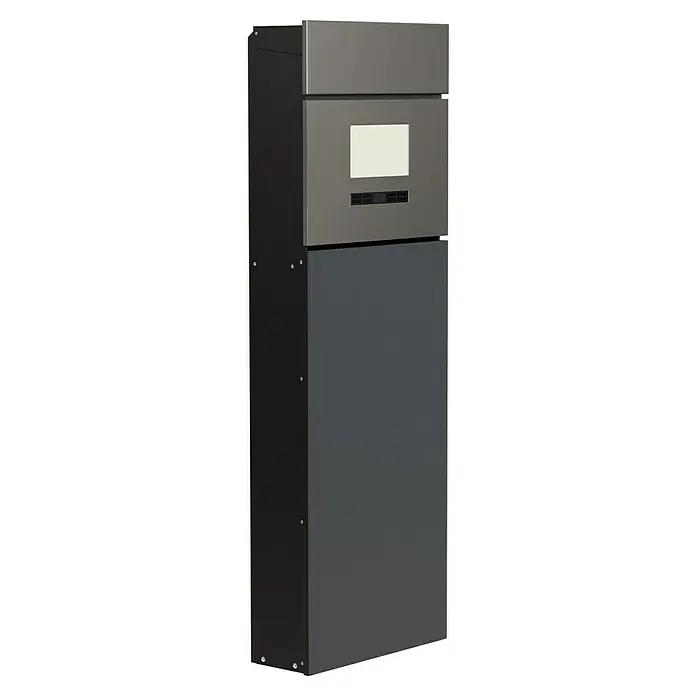Standbriefkasten Maximus - L x B x H: 14 x 39,5 x 115 cm, RAL 7016, Solarhausnummer - Diagonale Ansicht