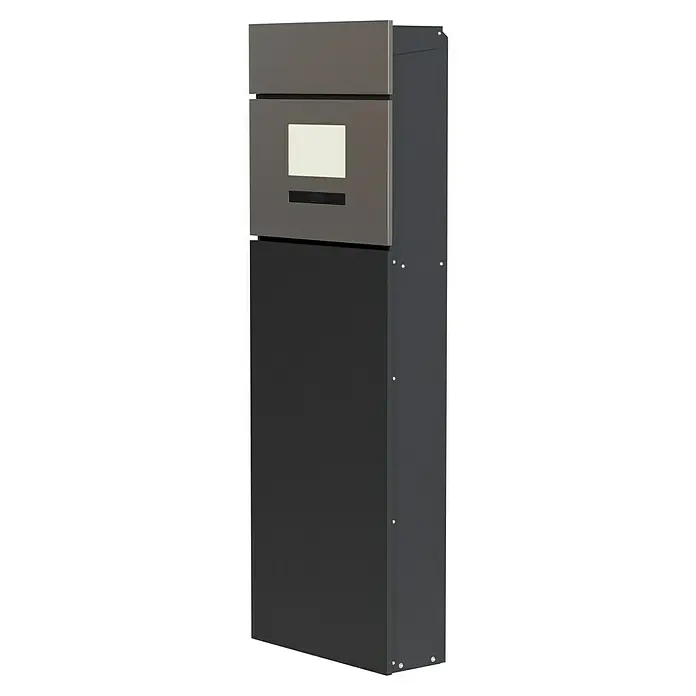 Standbriefkasten Maximus - L x B x H: 14 x 39,5 x 115 cm, RAL 7016, Solarhausnummer - Diagonale Ansicht