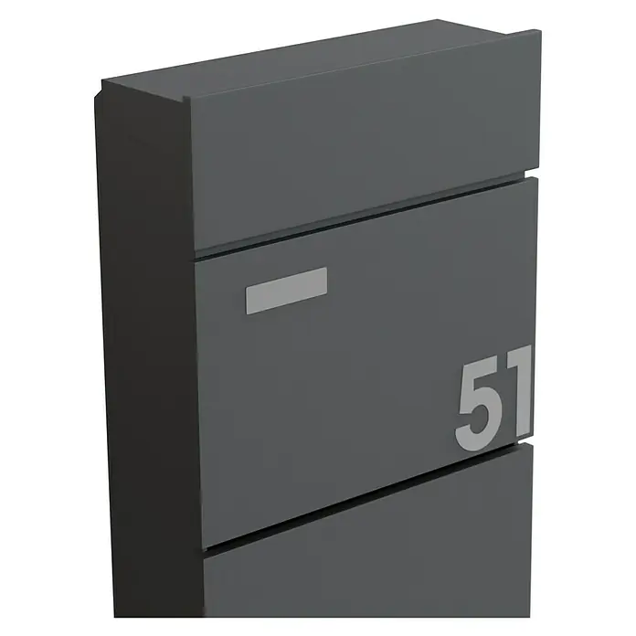 Standbriefkasten Maximus - L x B x H: 14 x 39,5 x 115 cm, Stahl, RAL 7016 - Diagonale Ansicht