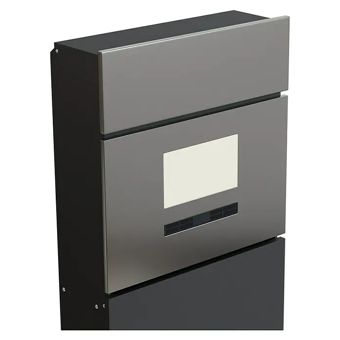Standbriefkasten Maximus - L x B x H: 14 x 39,5 x 115 cm, RAL 7016, Solarhausnummer - Diagonale Ansicht