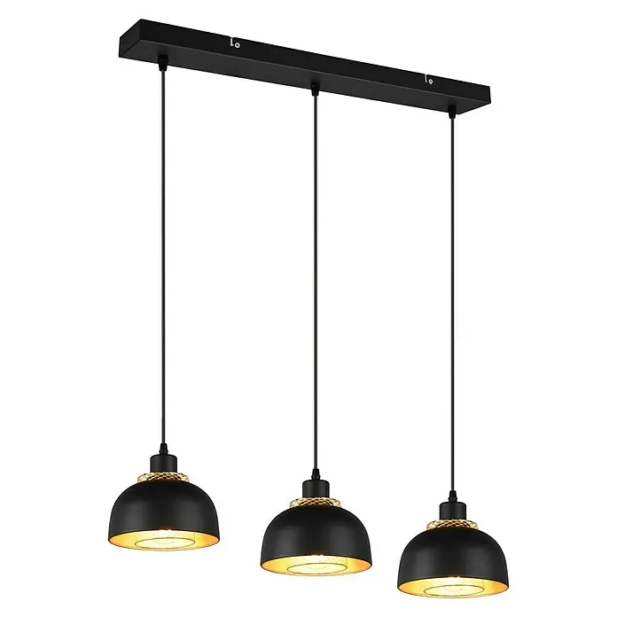 Reality Leuchten Punch Pendelleuchte - 120 W, L x B x H: 20 mm x 65 cm x 150 cm, Schwarz matt, E27 - Diagonale Ansicht