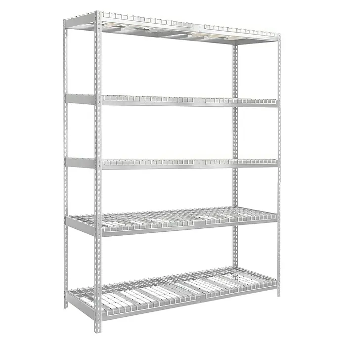 Simonrack Ecoforte Metall-Schwerlastregal Rex - L x B x H: 60 x 180 x 200 cm, Traglast: 400 kg/Boden, Anzahl Böden: 5 Stk., Stecken, Silber - Diagonale Ansicht
