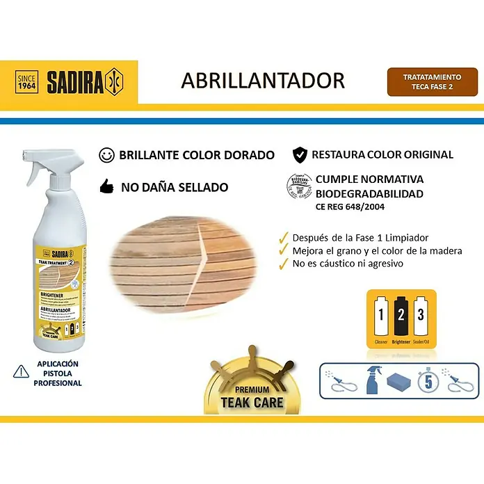 Sadira Abrillantador para madera de teca Fase 2 - 1 l - Producto en uso