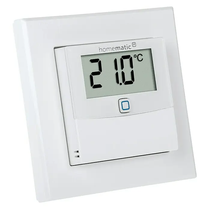 Homematic IP Funk-Temperatursensor HmIP-STHD - Weiß, 25 x 86 x 86 mm, Batteriebetrieben, Display - Rechte Seitenansicht