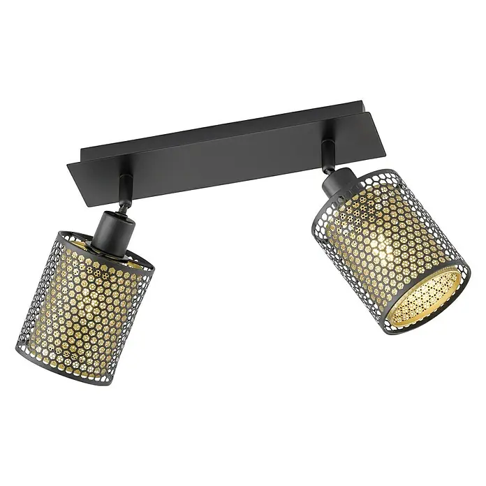 WOFI Cheval Deckenstrahler - 56 W, L x B x H: 30 x 10 x 21 cm, Schwarz/Gold, E14, 2 Stk. - Diagonale Ansicht
